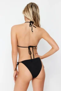 TRENDYOLMİLLA Black Stone Print Triangle Covered brazilian Regular Waist Bikini Set - Image 5