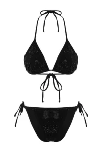 TRENDYOLMİLLA Black Stone Print Triangle Covered brazilian Regular Waist Bikini Set - Image 6