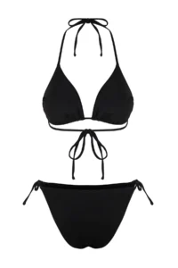TRENDYOLMİLLA Black Stone Print Triangle Covered brazilian Regular Waist Bikini Set - Image 8