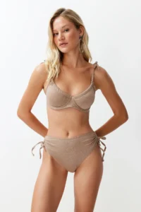 TRENDYOLMİLLA Mink tied up balconette Covered Regular High Waist Bikini Set - Image 2