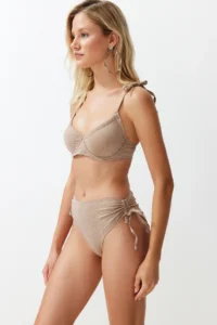 TRENDYOLMİLLA Mink tied up balconette Covered Regular High Waist Bikini Set - Image 3