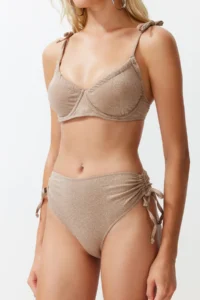TRENDYOLMİLLA Mink tied up balconette Covered Regular High Waist Bikini Set - Image 4