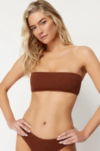 TRENDYOLMİLLA Brown Strapless Covered Bikini Top - Image 5