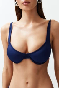 TRENDYOLMİLLA Navy Blue Balkonet Covered Basic Bikini Top - Image 4