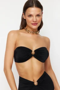 TRENDYOLMİLLA Black with accessories Strapless Covered Bikini Top - Image 2