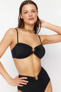 TRENDYOLMİLLA Black with accessories Strapless Covered Bikini Top - Image 3