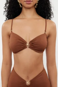 TRENDYOLMİLLA Brown with accessories Strapless Covered Bikini Top - Image 2
