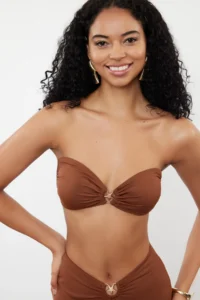 TRENDYOLMİLLA Brown with accessories Strapless Covered Bikini Top - Image 4