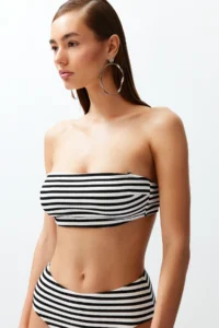 TRENDYOLMİLLA Striped Strapless Covered Bikini Top - Image 2
