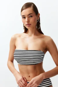 TRENDYOLMİLLA Striped Strapless Covered Bikini Top - Image 3