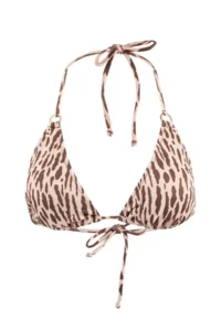 TRENDYOLMİLLA Brown Zebra Patterned Triangle Covered with accessories Bikini Top