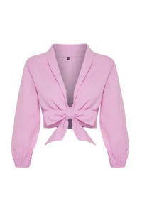 TRENDYOLMİLLA Pink Weaving Beach Crop Blouse - Image 6