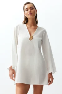 TRENDYOLMİLLA White Weaving Accessory Detailed Beach Mini Dress - Image 2