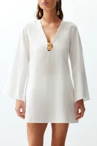 TRENDYOLMİLLA White Weaving Accessory Detailed Beach Mini Dress - Image 5