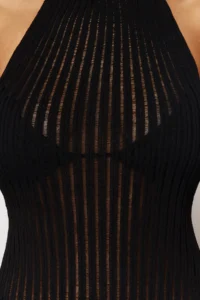 TRENDYOLMİLLA Black Fitted Maxi Knitwear Low-cut back Beach Dress - Image 6