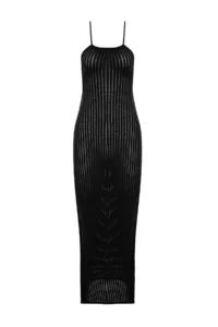 TRENDYOLMİLLA Black Fitted Maxi Knitwear Low-cut back Beach Dress - Image 7