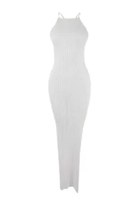 TRENDYOLMİLLA Ecru Fitted Maxi Knitwear Low-cut back Beach Dress