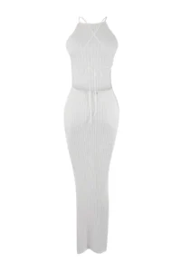 TRENDYOLMİLLA Ecru Fitted Maxi Knitwear Low-cut back Beach Dress - Image 2