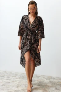 TRENDYOLMİLLA Ethnic Patterned Weaving slit 100% Cotton Beach Midi Dress