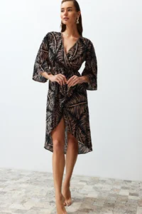 TRENDYOLMİLLA Ethnic Patterned Weaving slit 100% Cotton Beach Midi Dress - Image 3