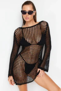 TRENDYOLMİLLA Black Knitwear Beach Mini Dress - Image 3