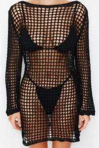 TRENDYOLMİLLA Black Knitwear Beach Mini Dress - Image 4