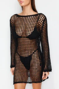 TRENDYOLMİLLA Black Knitwear Beach Mini Dress - Image 5