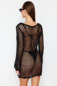 TRENDYOLMİLLA Black Knitwear Beach Mini Dress - Image 6