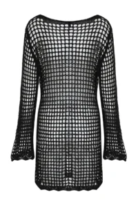 TRENDYOLMİLLA Black Knitwear Beach Mini Dress - Image 9