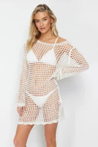 TRENDYOLMİLLA Ecru Knitwear Beach Mini Dress