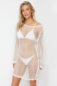 TRENDYOLMİLLA Ecru Knitwear Beach Mini Dress - Image 2