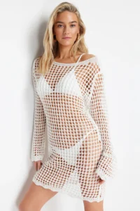 TRENDYOLMİLLA Ecru Knitwear Beach Mini Dress - Image 3
