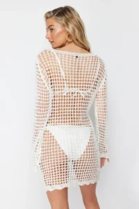 TRENDYOLMİLLA Ecru Knitwear Beach Mini Dress - Image 4