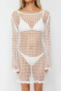 TRENDYOLMİLLA Ecru Knitwear Beach Mini Dress - Image 5