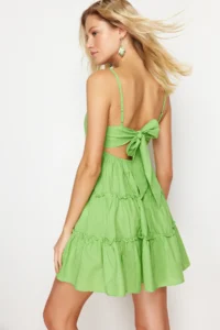 TRENDYOLMİLLA beachwear 100% Cotton Neon Green Weaving Frilly Mini Dress - Image 5