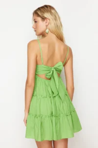 TRENDYOLMİLLA beachwear 100% Cotton Neon Green Weaving Frilly Mini Dress - Image 6