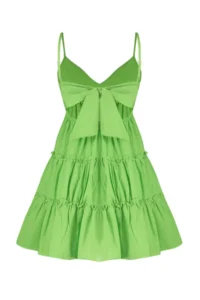 TRENDYOLMİLLA beachwear 100% Cotton Neon Green Weaving Frilly Mini Dress - Image 8