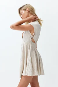 TRENDYOLMİLLA beachwear Ecru Weaving Cut Out Mini Dress - Image 2