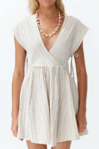 TRENDYOLMİLLA beachwear Ecru Weaving Cut Out Mini Dress - Image 3