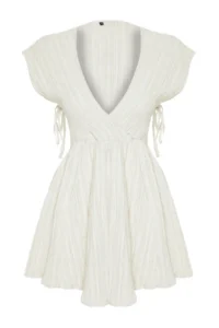 TRENDYOLMİLLA beachwear Ecru Weaving Cut Out Mini Dress - Image 7