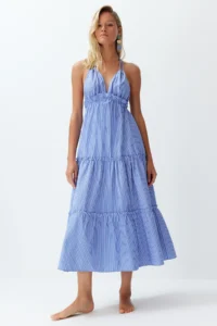 TRENDYOLMİLLA Striped Weaving Frilly Maxi Beach Dress - Image 3