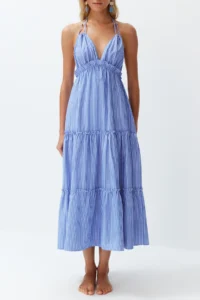 TRENDYOLMİLLA Striped Weaving Frilly Maxi Beach Dress - Image 4