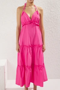 TRENDYOLMİLLA Pink Weaving Frilly Maxi Beach Dress - Image 3