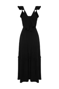 TRENDYOLMİLLA Black Weaving Frilly Maxi Beach Dress - Image 9