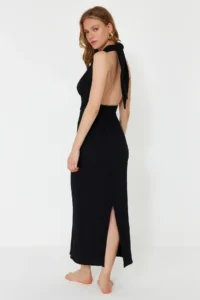 TRENDYOLMİLLA Black Weaving Low-cut back Maxi Beach Dress - Image 6