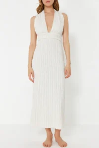 TRENDYOLMİLLA beachwear Ecru Weaving Low-cut back Maxi Dress - Image 5
