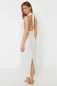 TRENDYOLMİLLA beachwear Ecru Weaving Low-cut back Maxi Dress - Image 6