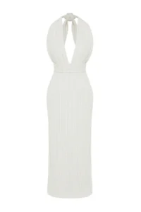 TRENDYOLMİLLA beachwear Ecru Weaving Low-cut back Maxi Dress - Image 7