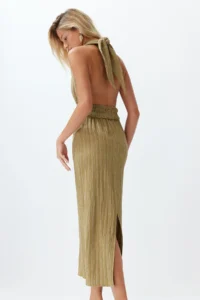 TRENDYOLMİLLA Khaki Weaving Low-cut back Maxi Beach Dress - Image 3