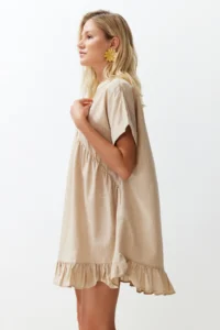 TRENDYOLMİLLA beachwear Beige Weaving Frilly Mini Dress